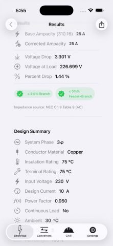 Electrical Calculator lite для iOS — скриншот 4