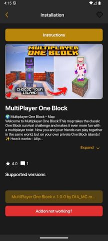 Один блок мод Майнкрафт ПЕ для Android — скриншот 1