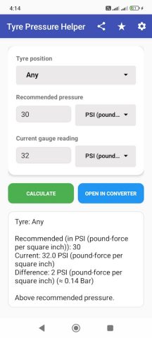 PSI BAR Pressure Converter для Android — скриншот 2