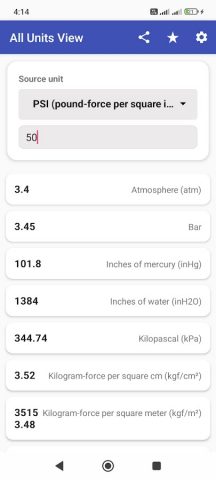 PSI BAR Pressure Converter для Android — скриншот 4