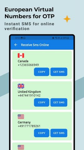 Получать СМС онлайн — OTP для Android — скриншот 2