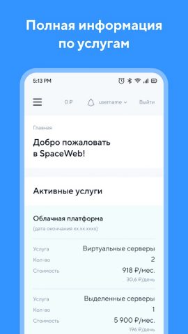 SpaceWeb Хостинг для Android — скриншот 1