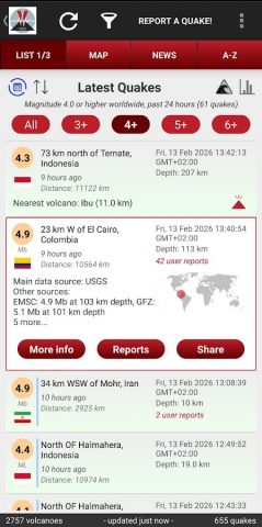 Volcanoes & Earthquakes — скриншот 2
