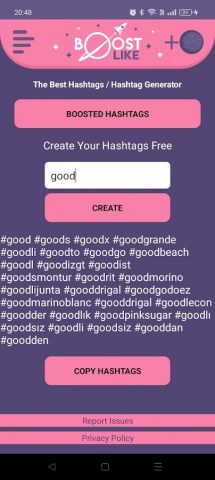 BoostLike — Генератор хэштегов для Android — скриншот 2