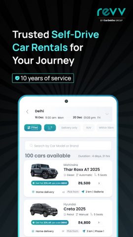 Revv: Self-Drive Car Rentals для Android — скриншот 1