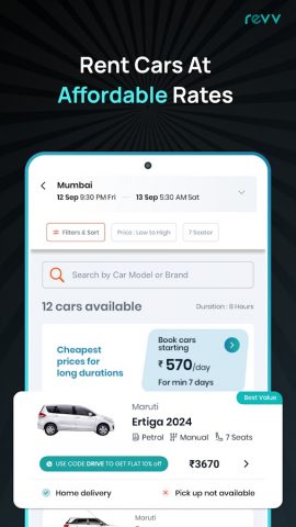 Revv: Self-Drive Car Rentals для Android — скриншот 3