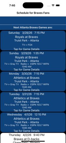 Schedule for Braves fans для iOS — скриншот 3