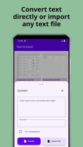 Text to Excel Converter для Android — скриншот 1