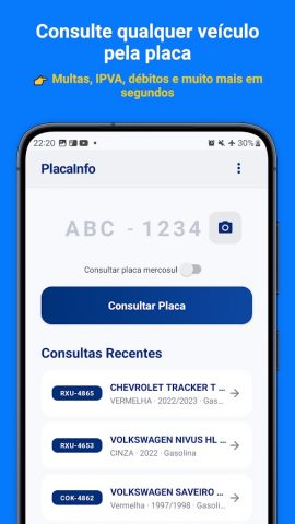 Consulta veículos Placa Multas для Android — скриншот 1