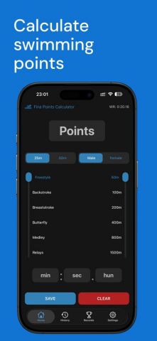 Fina points calculator для iOS — скриншот 1