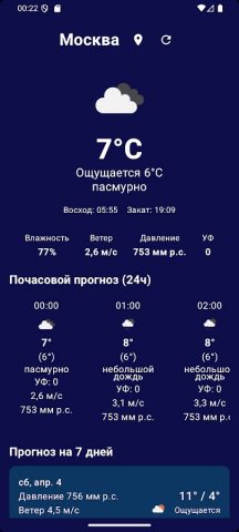 Прогноз погоды на неделю для Android — скриншот 1