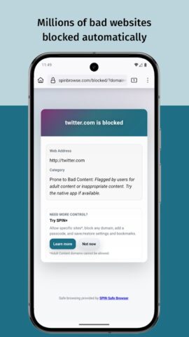 SPIN Safe Browser: Web Filter для Android — скриншот 2